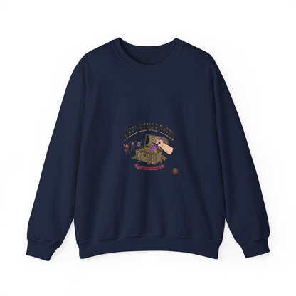 Crewneck Sweatshirt — "Need Before Greed" Chest Graphic (Sustainable Giving Vibe)