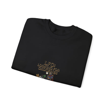 Crewneck Sweatshirt — "LFG: Looking For Groceries" Funny Gamer Shopping Graphic