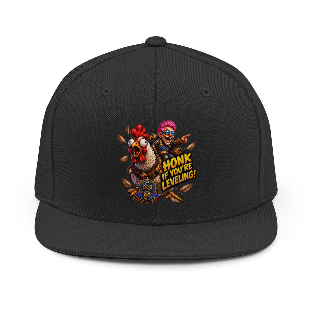 Snapback Hat — "Honk If You’re Leveling" Gamer Chicken Embroidered Cap