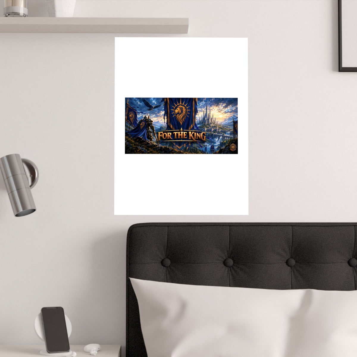 For The King Satin Poster — Fantasy Castle & Lion Banner Wall Art