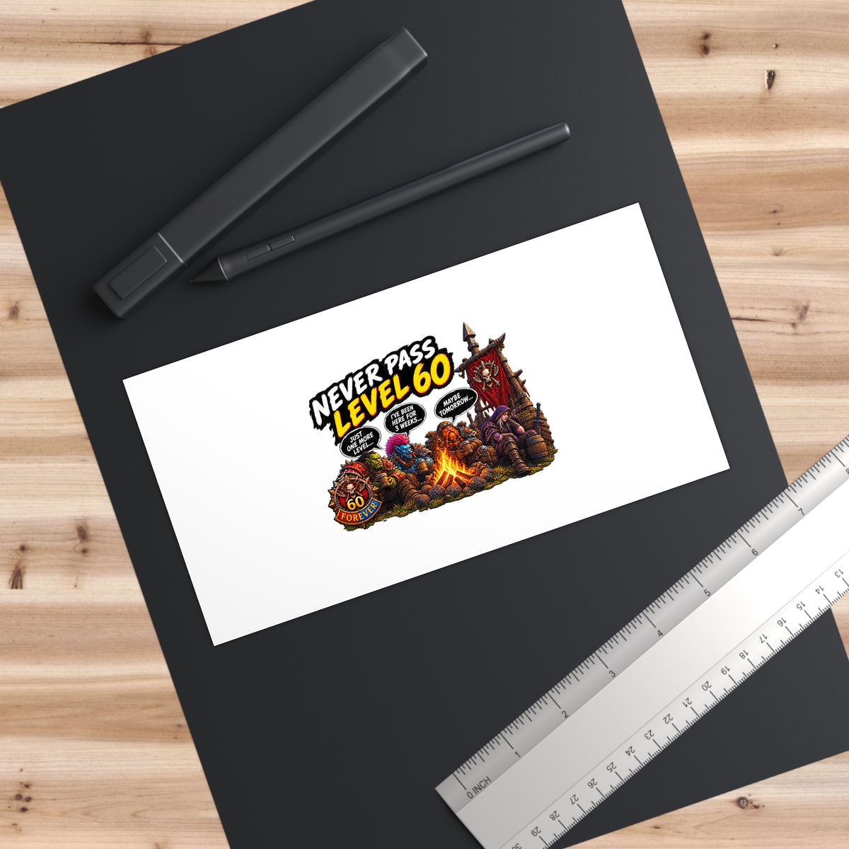 Never Pass Level 60 Sticker — Funny Gamer Bumper Decal, RPG Camping Party Design