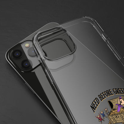 Clear Phone Case — "Need Before Greed" Treasure Chest Design
