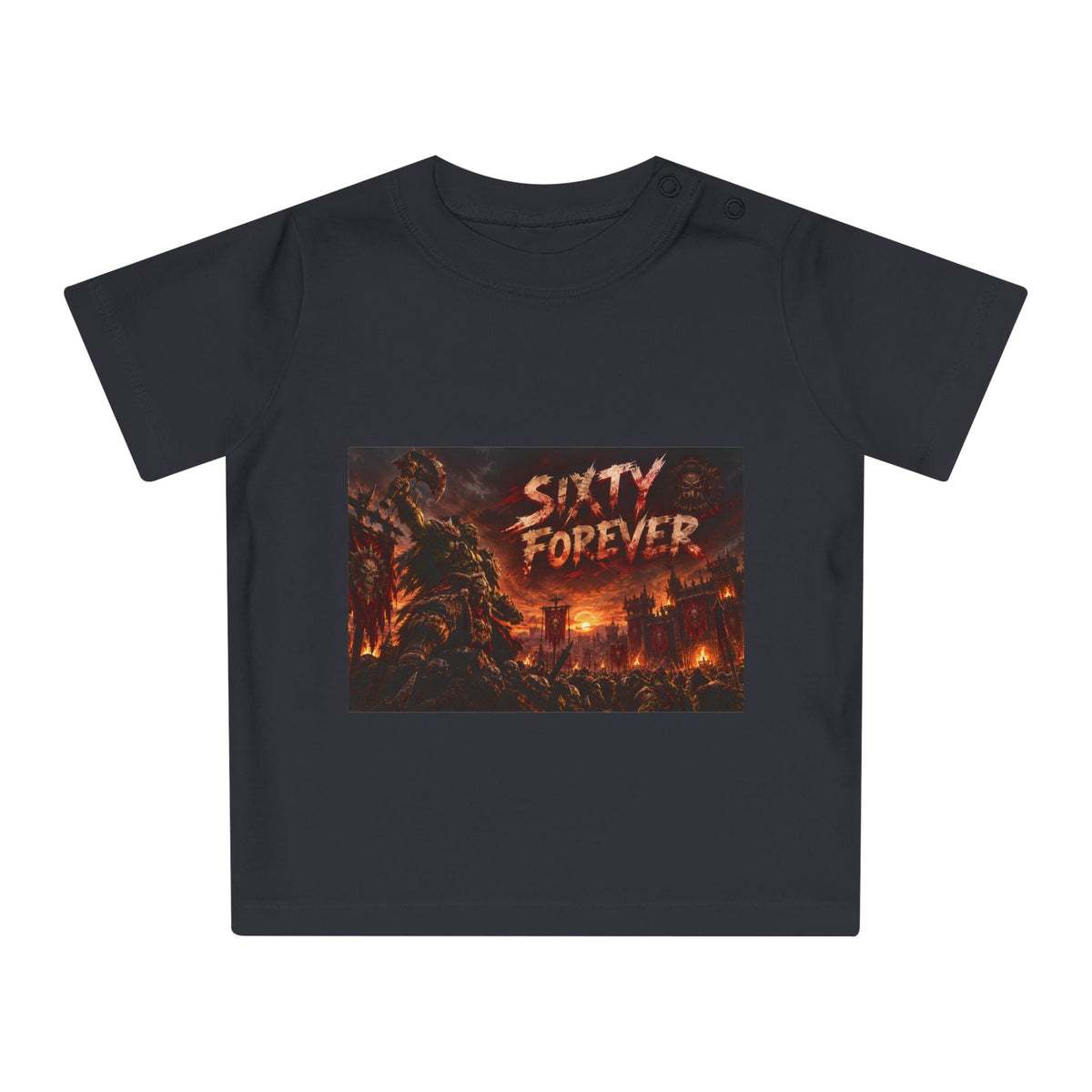 Baby Tee — "Sixty Forever" Fiery Monster Graphic