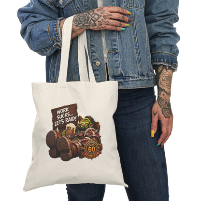 Gamer Tote Bag - "Work Sucks... Let's Raid!" Orc Gaming Canvas Tote