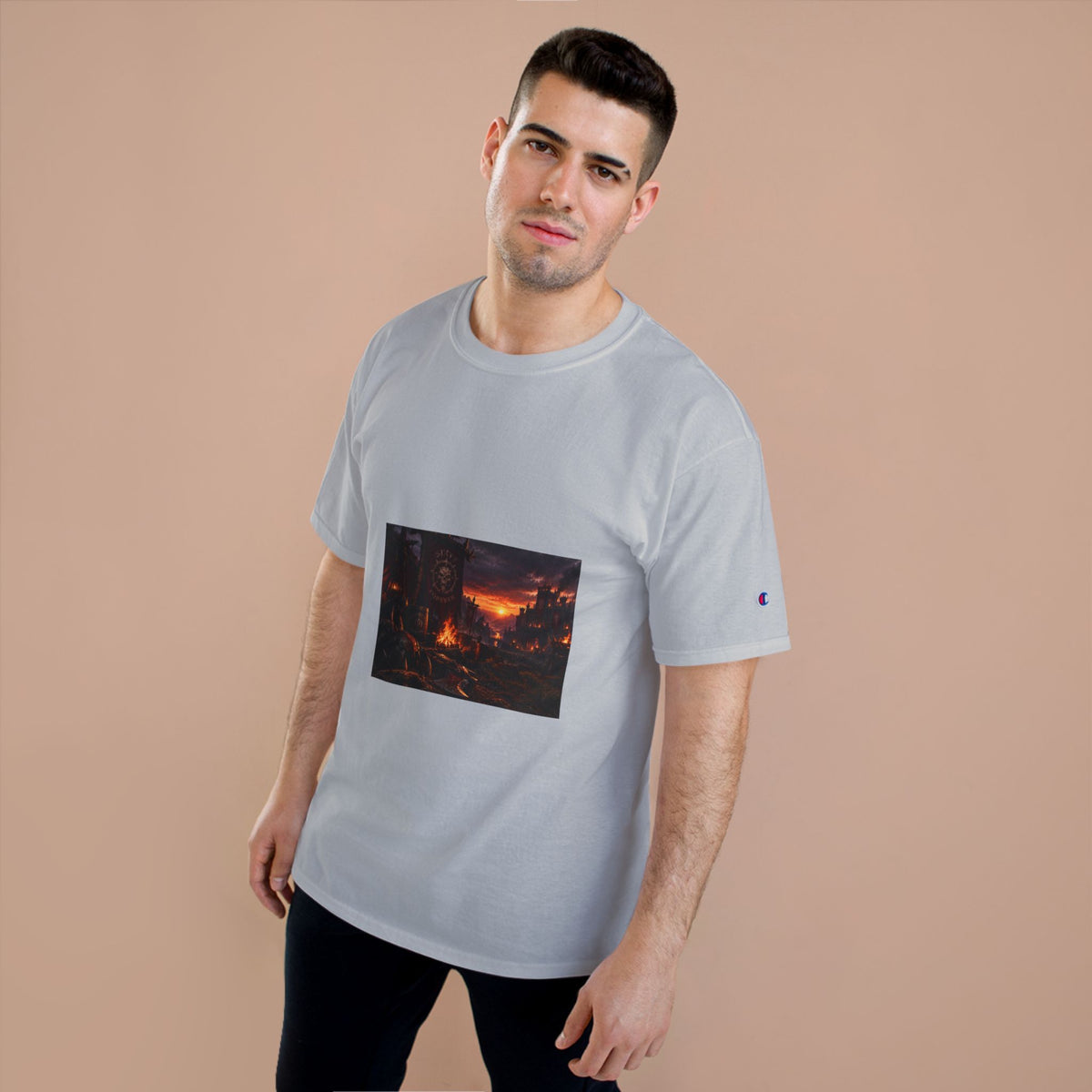 Champion T-Shirt — Dark Fantasy Volcano Landscape Graphic Tee