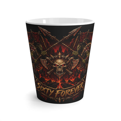 Latte Mug — Heavy Metal Skull & Swords Coffee Cup ("Sixty Forever")