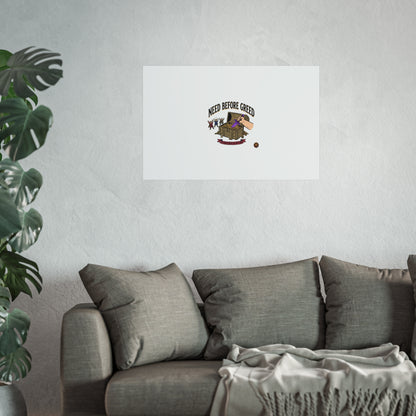 Need Before Greed Fine Art Poster — Vintage Chest Illustration, Inspirational Wall Art