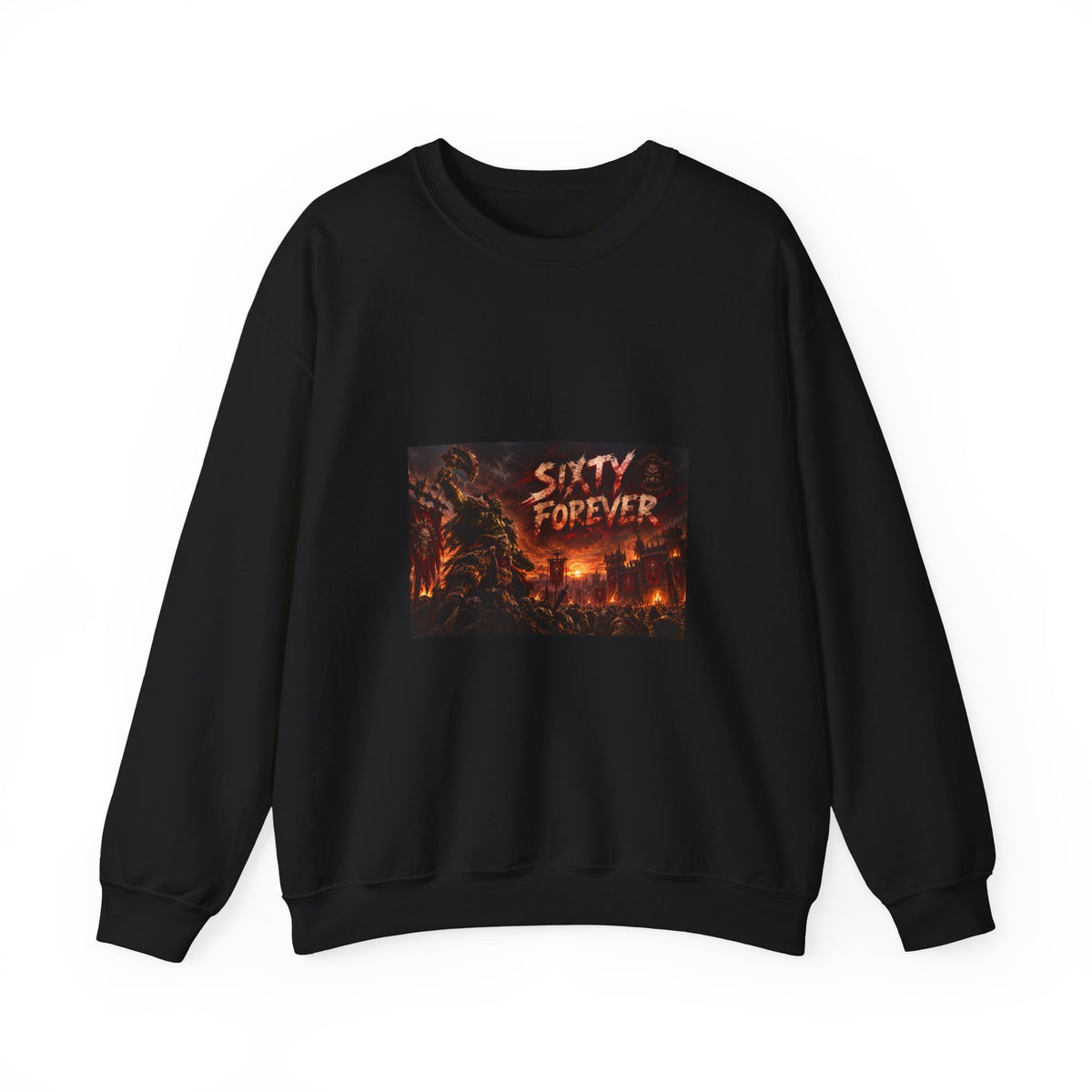 Sixty Forever Crewneck Sweatshirt — Gothic Fire Graphic Sweatshirt