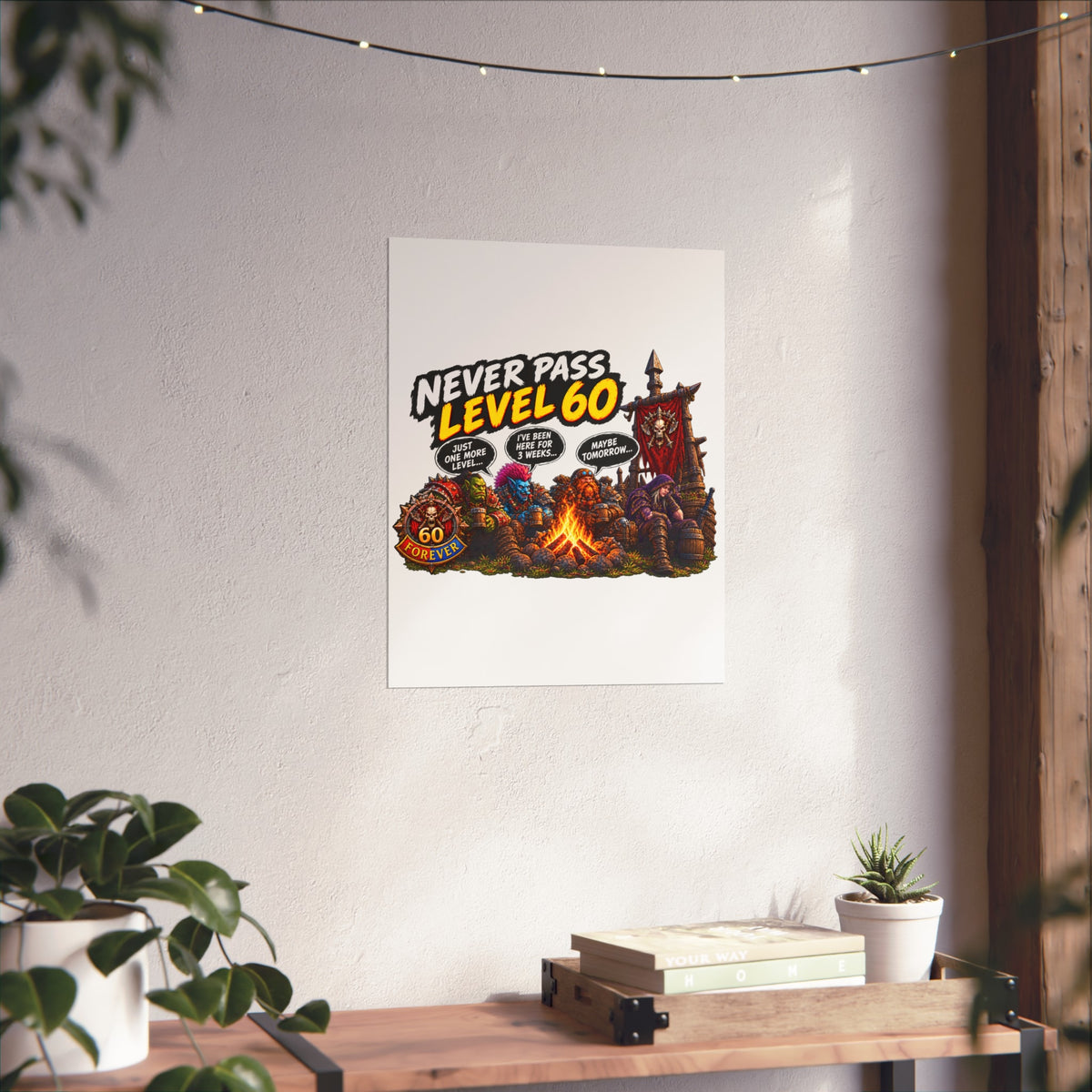 Never Pass Level 60 Fine Art Poster – Funny Gamer 60th Birthday Wall Art