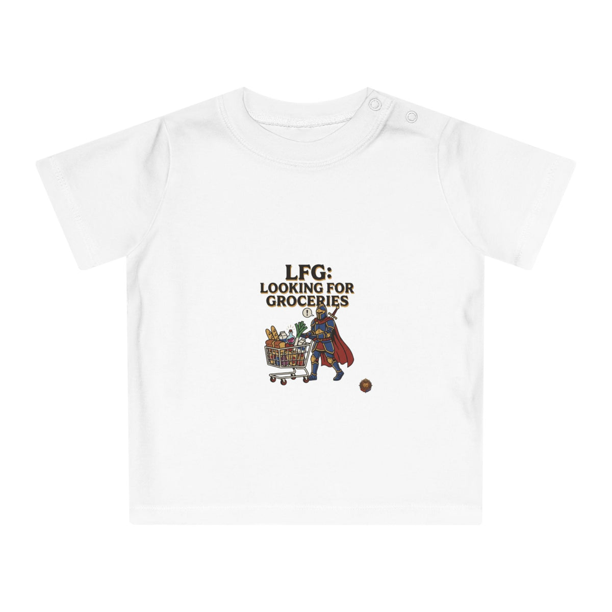 Baby T-Shirt — "LFG: Looking For Groceries" Cute Superhero Grocery Cart Tee