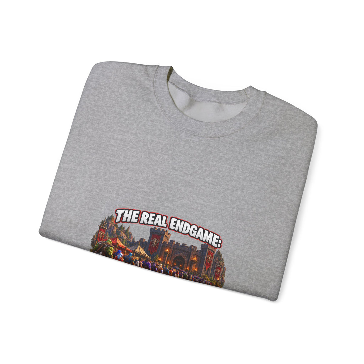 Gaming Crewneck Sweatshirt — "The Real Endgame: Finding a Group for a Level 12 Dungeon"