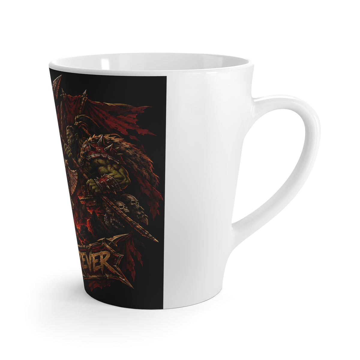 Latte Mug — Heavy Metal Skull & Swords Coffee Cup ("Sixty Forever")