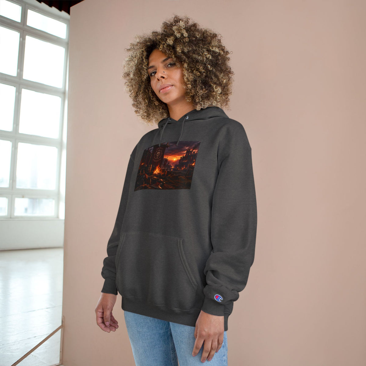 Champion Hoodie — Sunset Cityscape Graphic Hoodie