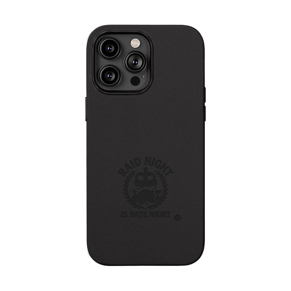 Engraved PU Leather Phone Case — 'Raid Night' Embossed Protective Cover