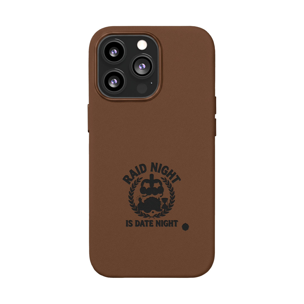 Engraved PU Leather Phone Case — 'Raid Night' Embossed Protective Cover