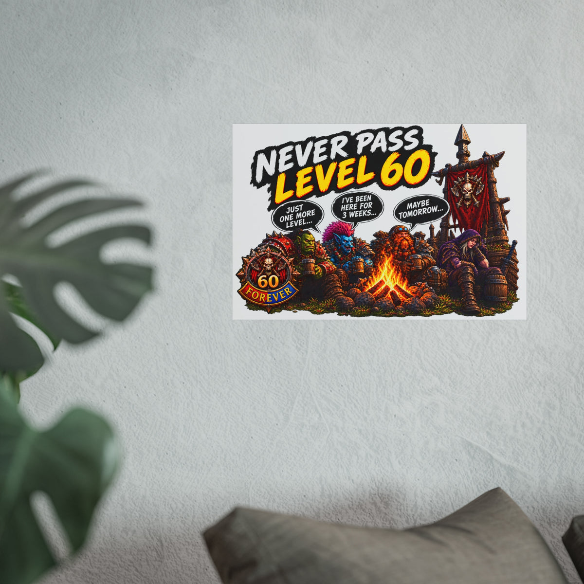 Never Pass Level 60 Fine Art Poster – Funny Gamer 60th Birthday Wall Art