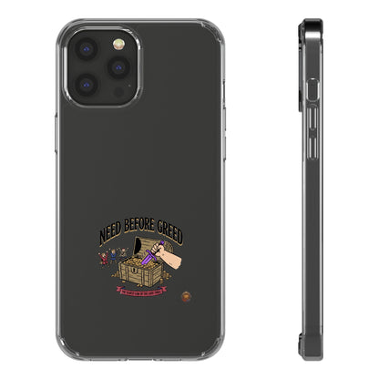 Clear Phone Case — "Need Before Greed" Treasure Chest Design