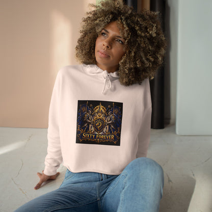 Sixty Forever Cropped Hoodie — Vintage Gothic Crest Graphic