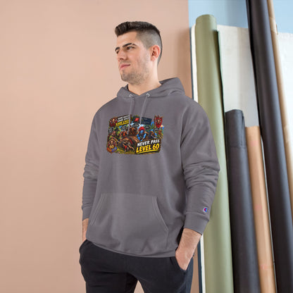 Gaming Champion Hoodie — "Never Pass Level 60" Retro RPG Graphic Hoodie