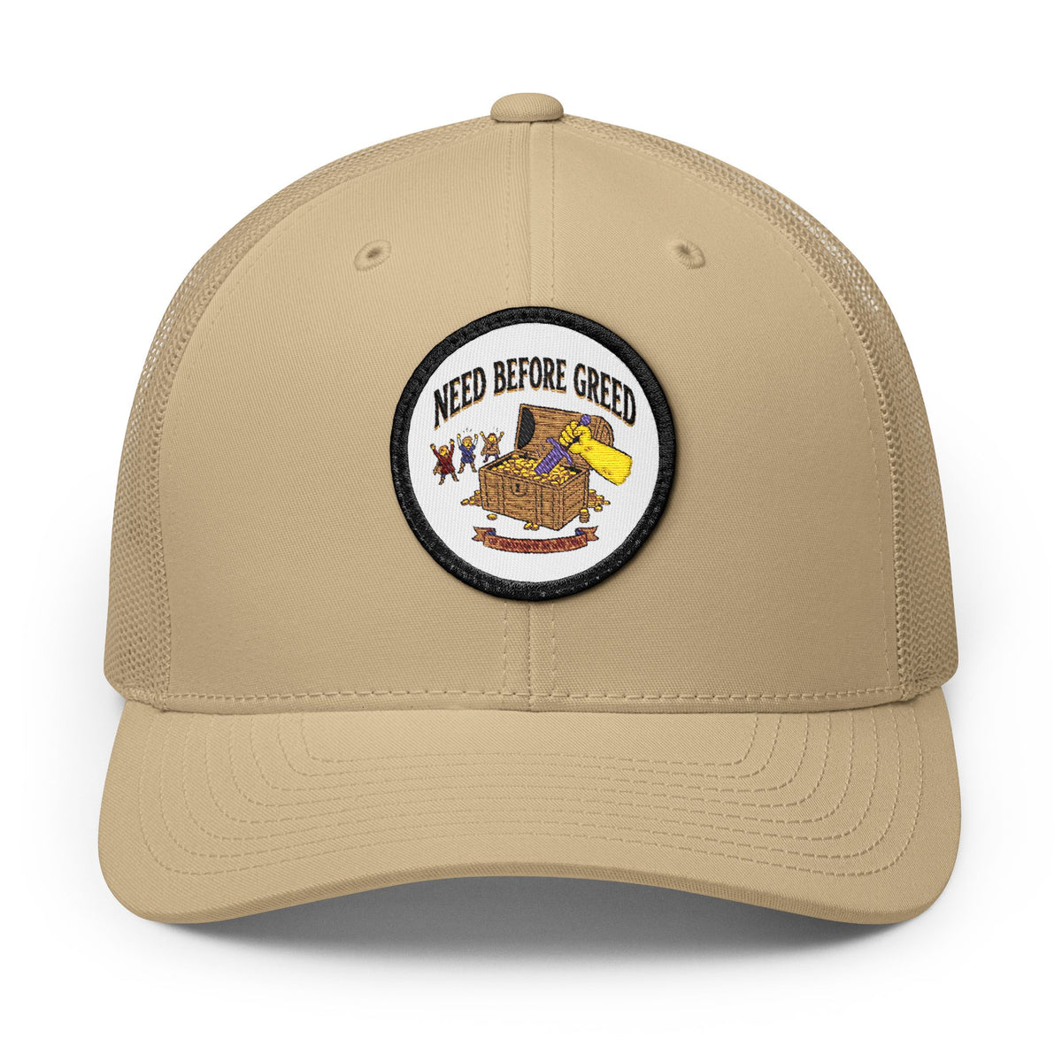 Embroidered Trucker Cap — 'Need Before Greed' Patch
