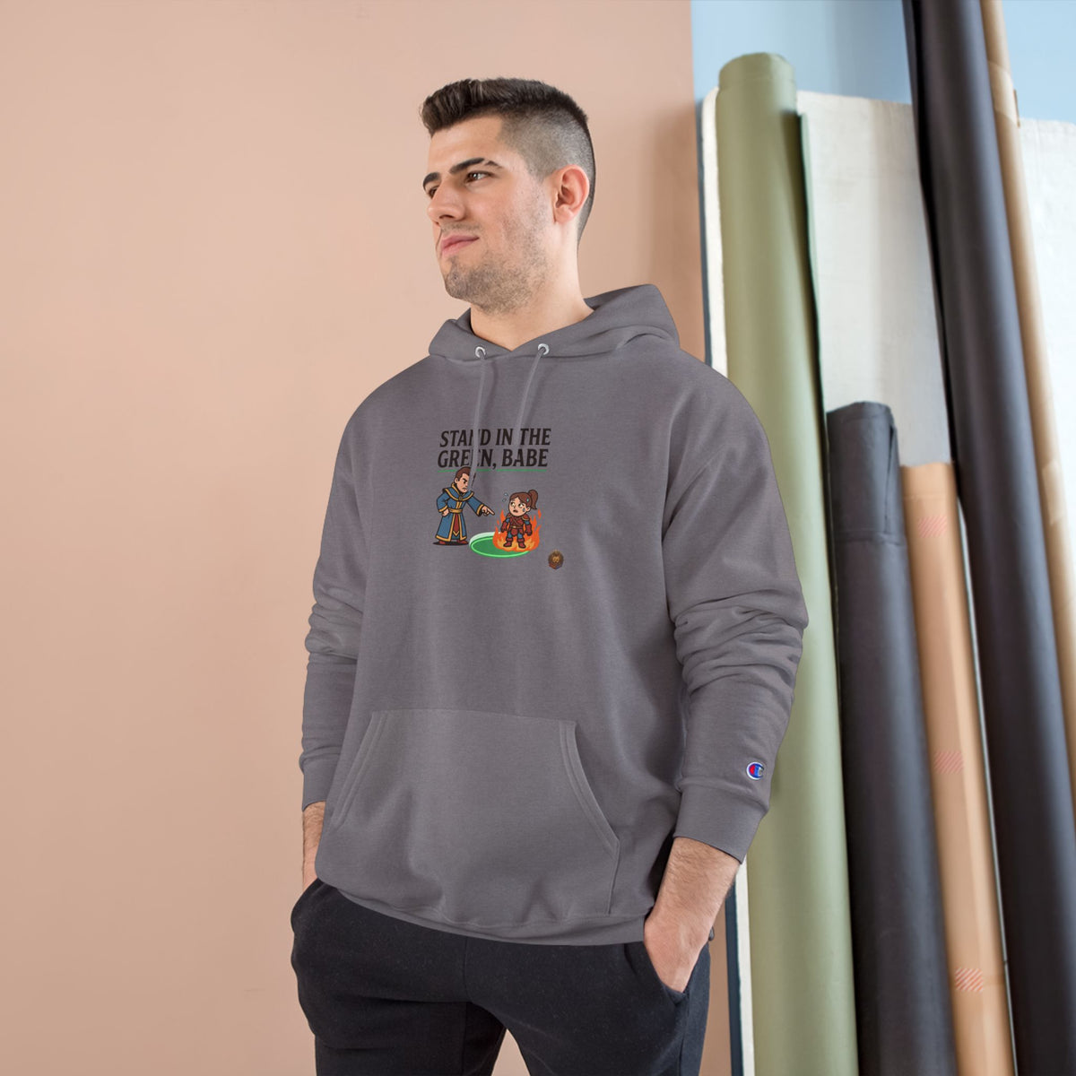 Champion Hoodie — "Stand in the Green, Babe" Golf Graphic Hoodie