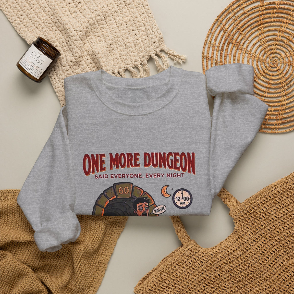 One More Dungeon Graphic Sweatshirt — Funny RPG Gamer Crewneck