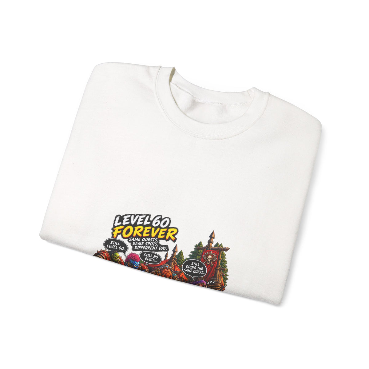 Crewneck Sweatshirt — "Level 60 Forever" Gamer Campfire Design