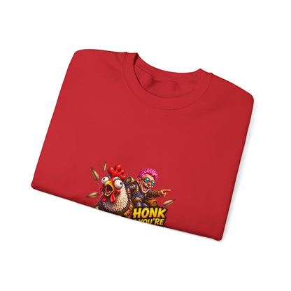 Crewneck Sweatshirt — "Honk If You're Leveling" Gamer Chicken Graphic