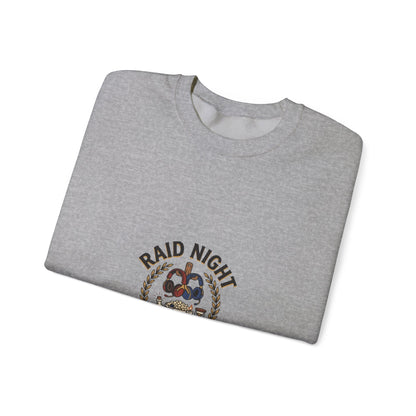 Crewneck Sweatshirt — "Raid Night Is Date Night" Vintage Crest