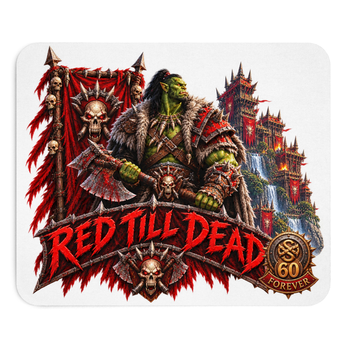 Orc Warrior Mouse Pad — "Red Till Dead" Gaming Desk Mat