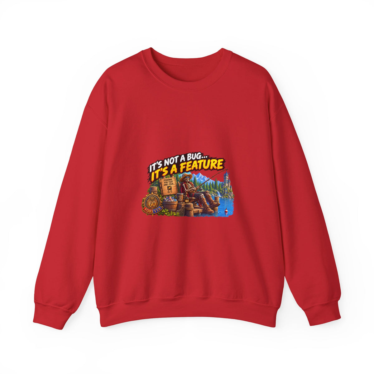 Crewneck Sweatshirt - “It’s Not a Bug, It’s a Feature” Retro Cabin Gamer Design