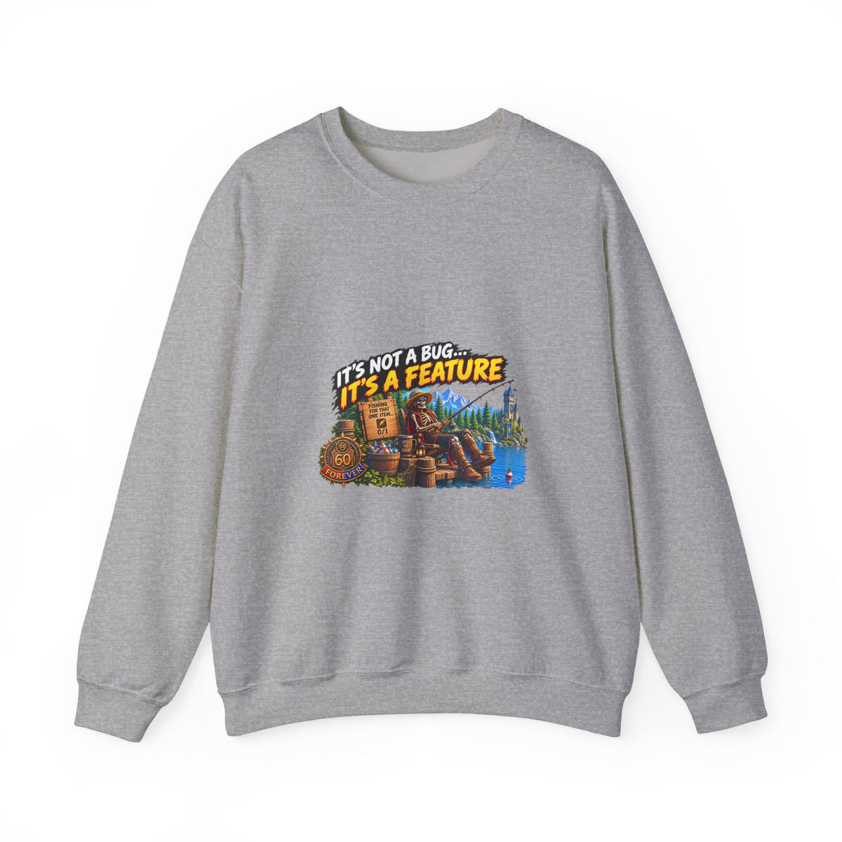Crewneck Sweatshirt - “It’s Not a Bug, It’s a Feature” Retro Cabin Gamer Design