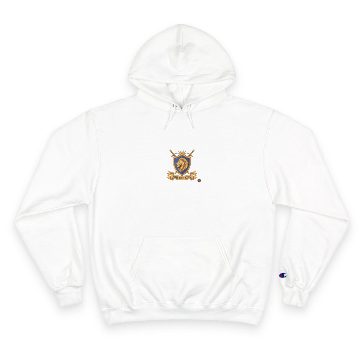 Champion Hoodie — Small Gold Crest Logo Athletic Pullover