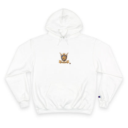 Champion Hoodie — Small Gold Crest Logo Athletic Pullover