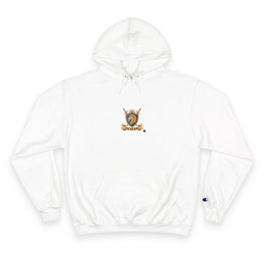 Champion Hoodie — Small Gold Crest Logo Athletic Pullover