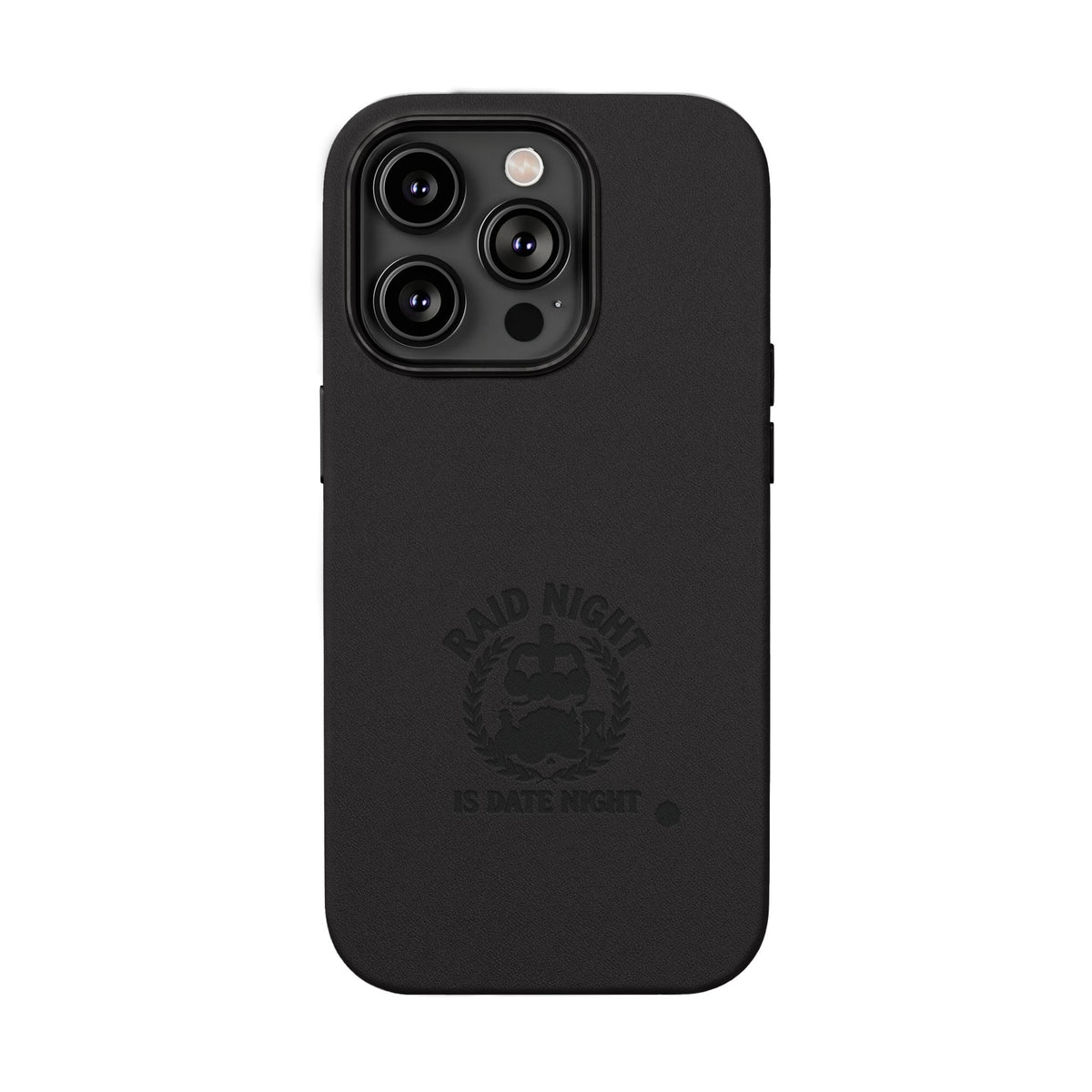 Engraved PU Leather Phone Case — 'Raid Night' Embossed Protective Cover