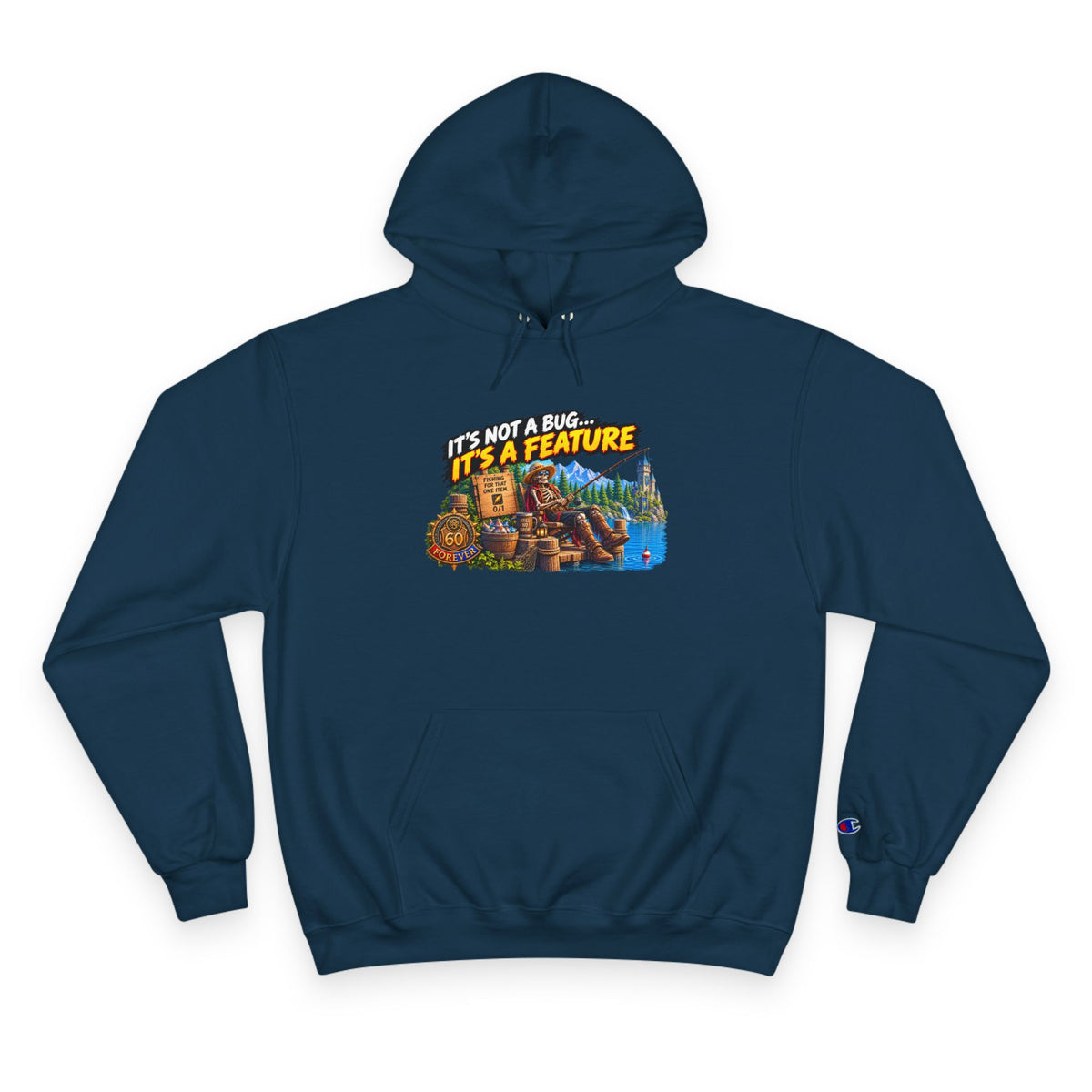 Champion Hoodie — "It's Not a Bug, It's a Feature" Retro Gamer Graphic Hoodie