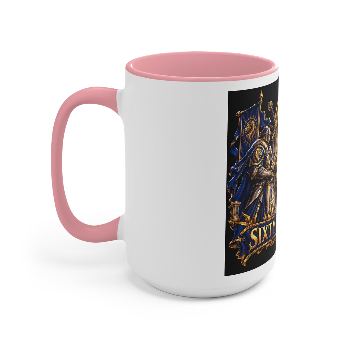 Sixty Forever Accent Mug — Medieval Crest Lion Shield Birthday Coffee Cup