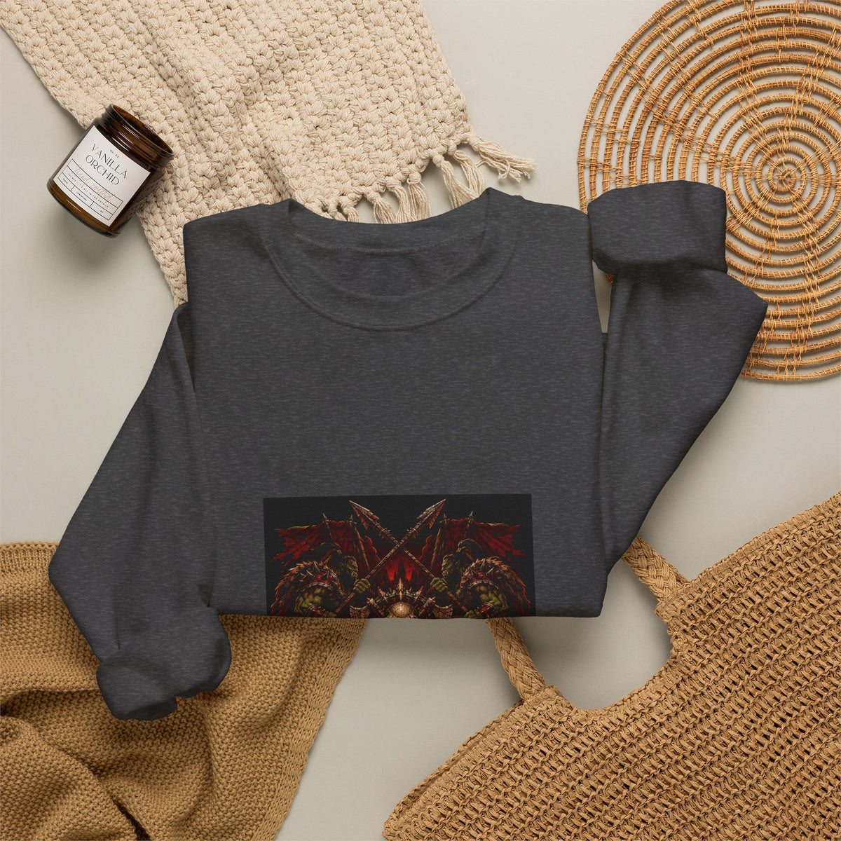Crewneck Sweatshirt — Gothic Skull & Flames "Seven For Hell" Graphic