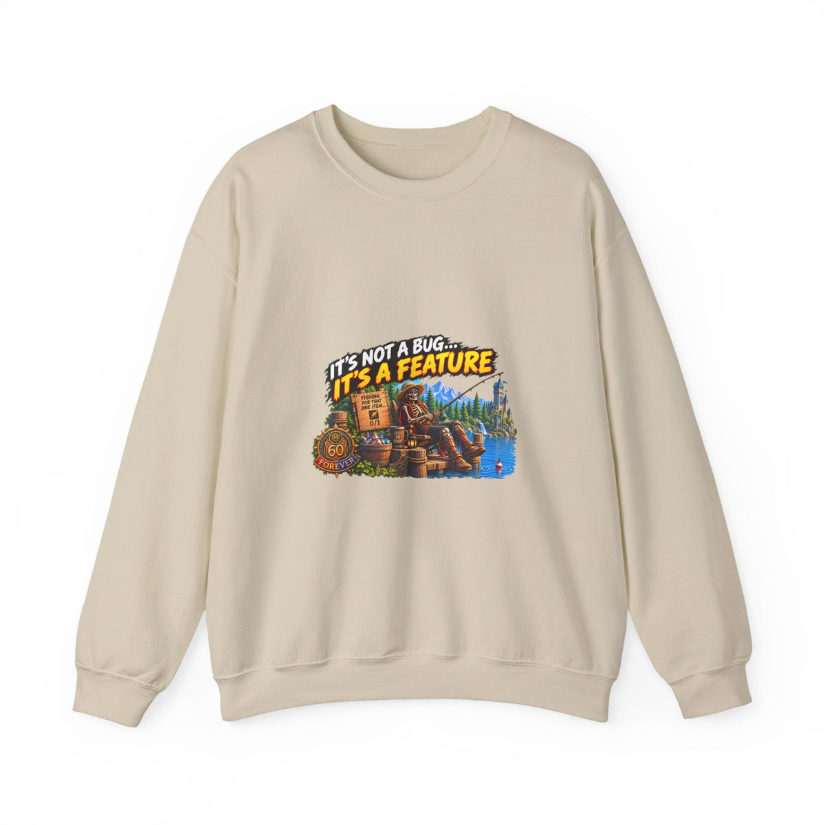 Crewneck Sweatshirt - “It’s Not a Bug, It’s a Feature” Retro Cabin Gamer Design