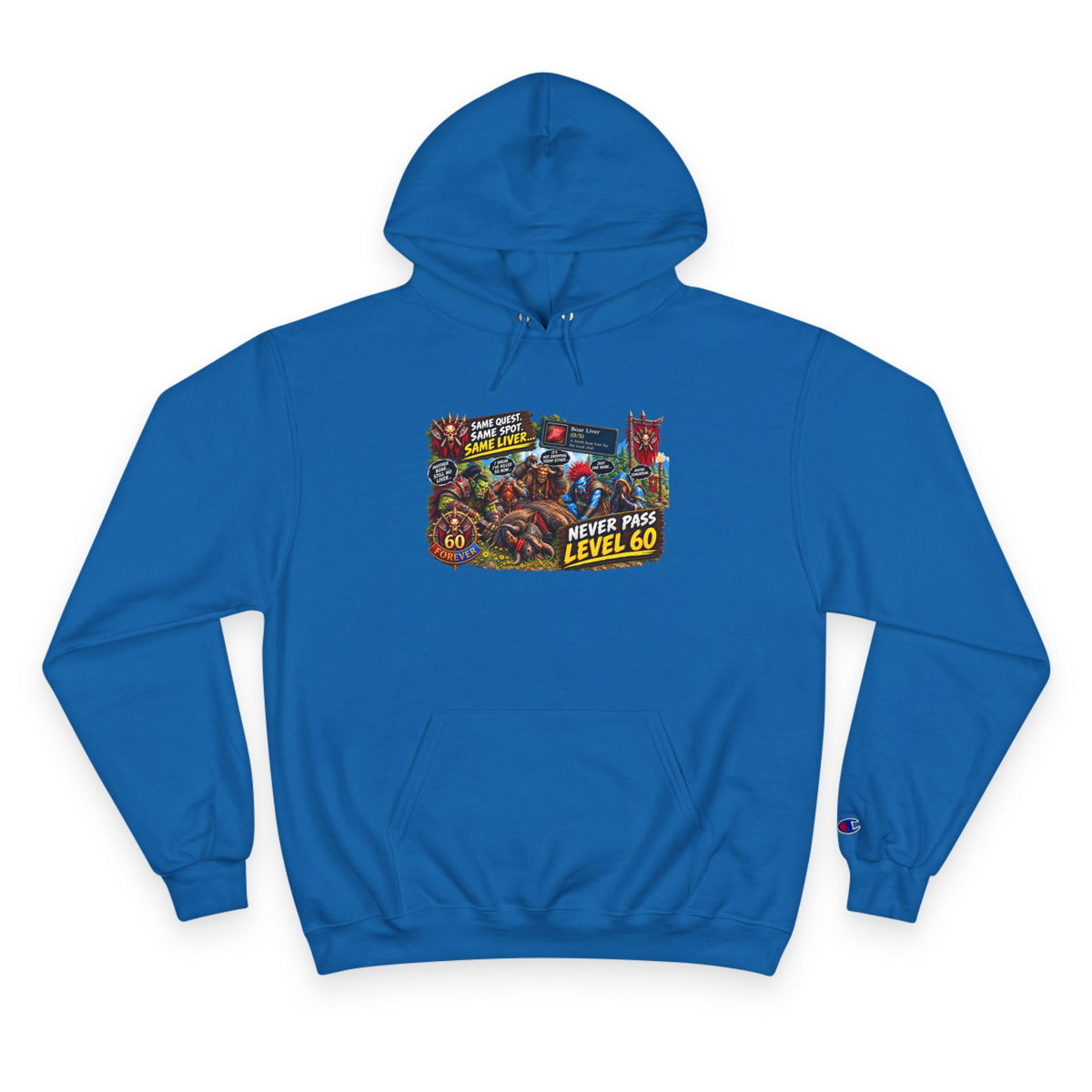 Gaming Champion Hoodie — "Never Pass Level 60" Retro RPG Graphic Hoodie
