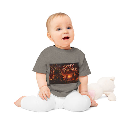 Baby Tee — "Sixty Forever" Fiery Monster Graphic