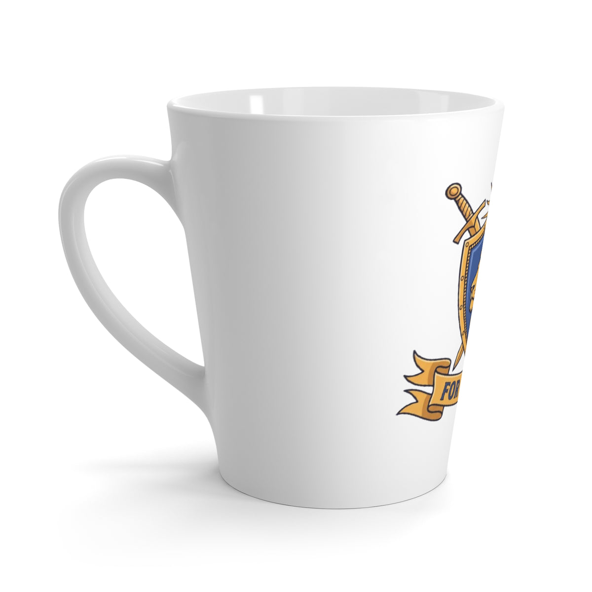 Latte Mug — "For The King" Lion Crest Ceramic Coffee Mug