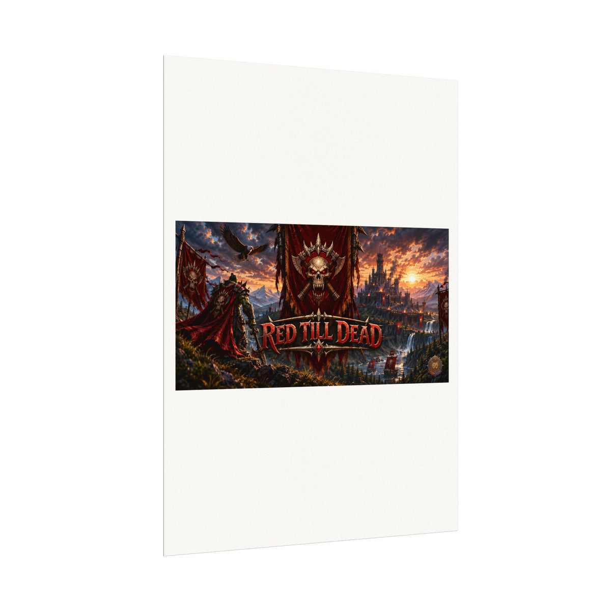 Red Till Dead Gothic Skull Poster — Textured Watercolor Matte Print