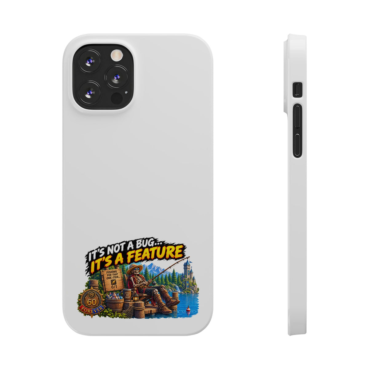 Slim Phone Case — "It's Not a Bug, It's a Feature" Rustic Camping Design
