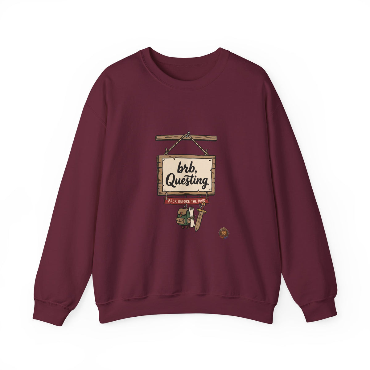 Crewneck Sweatshirt — “brb, Questing” RPG Gamer Graphic