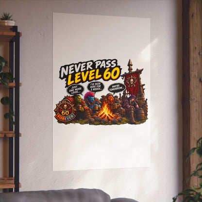 Never Pass Level 60 Fine Art Poster – Funny Gamer 60th Birthday Wall Art