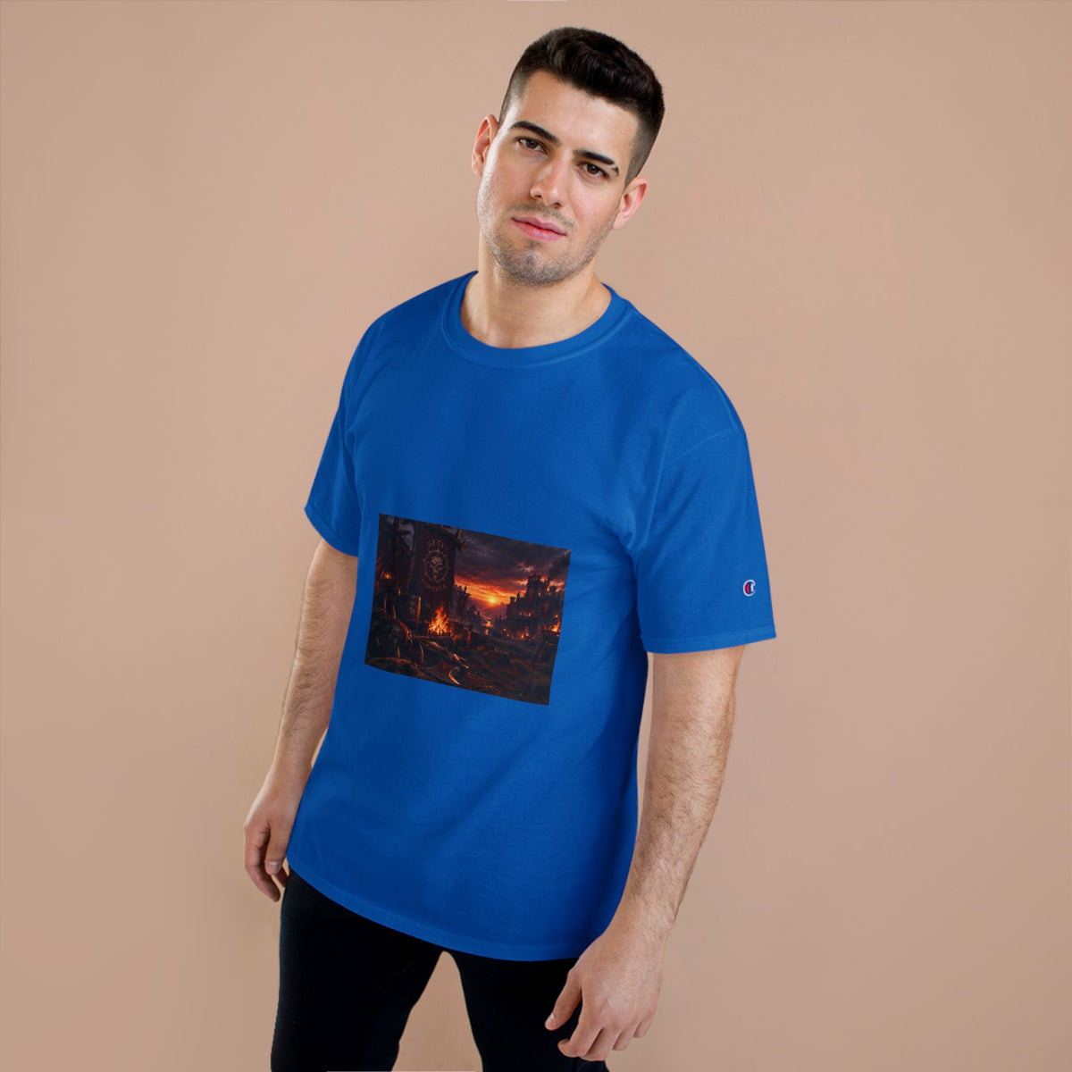Champion T-Shirt — Dark Fantasy Volcano Landscape Graphic Tee