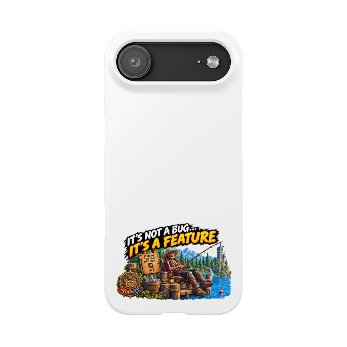 Slim Phone Case — "It's Not a Bug, It's a Feature" Rustic Camping Design
