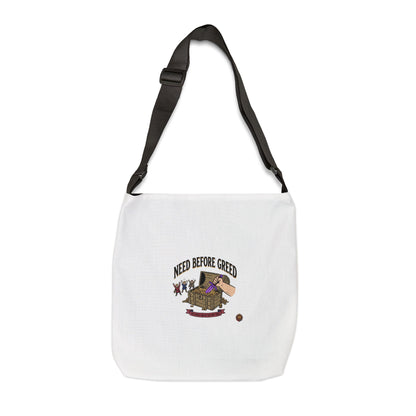 Need Before Greed Tote Bag — Adjustable Canvas Tote with Funny Vintage Coin Pouch Design